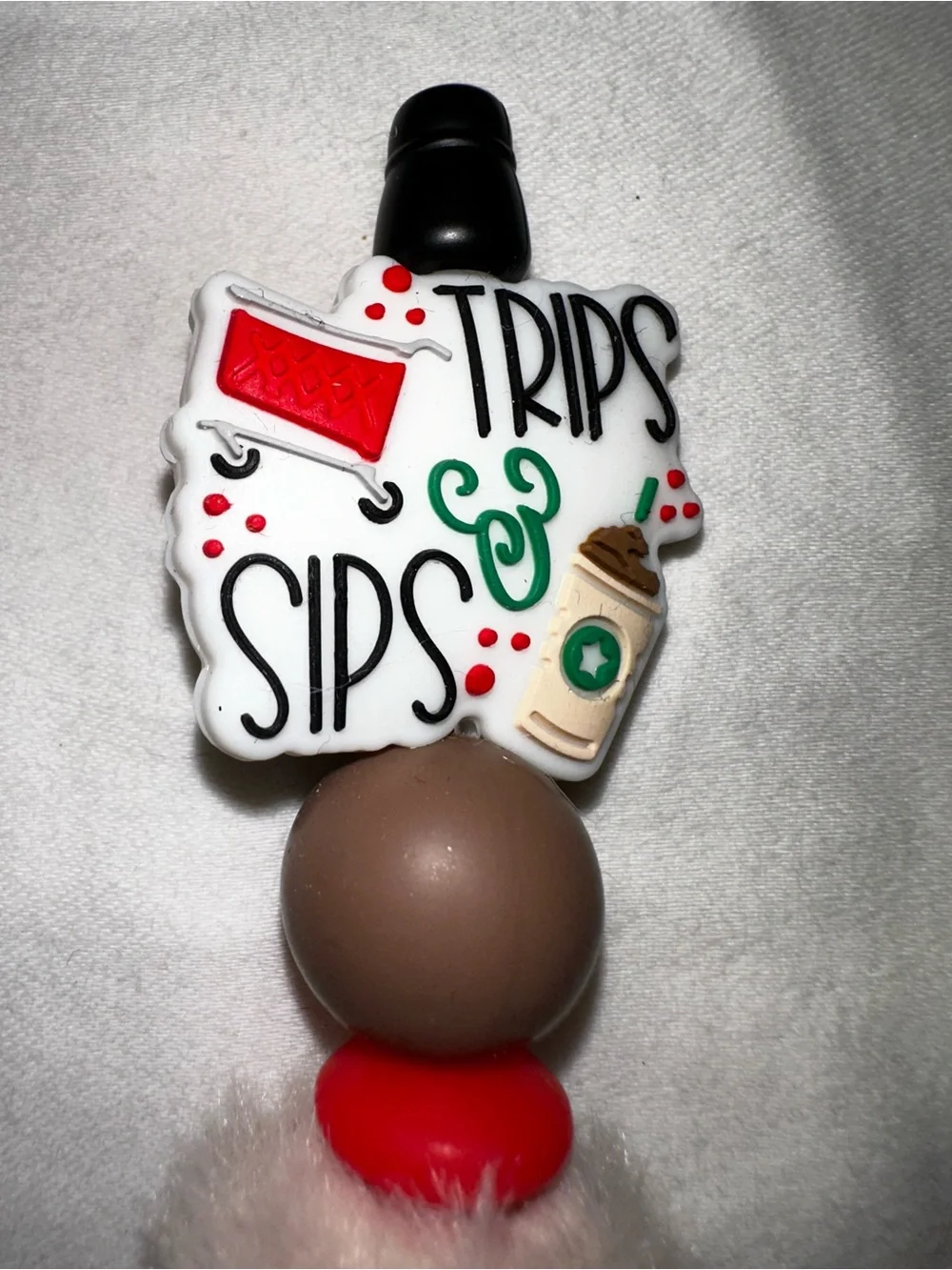 Trips & Sips Decorative Black Ballpoint Pen with Fuzzy Accent
